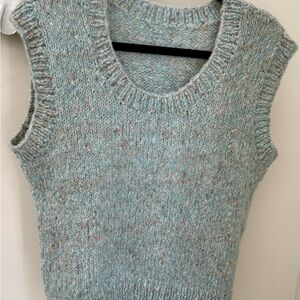 Light Blue Knit Sleeveless Sweater - Handmade, L